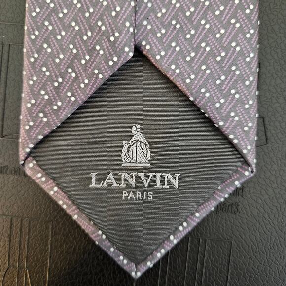 Lanvin Purple Silk Print Tie Men's Necktie | MINOR FLAW - Picture 5 of 13